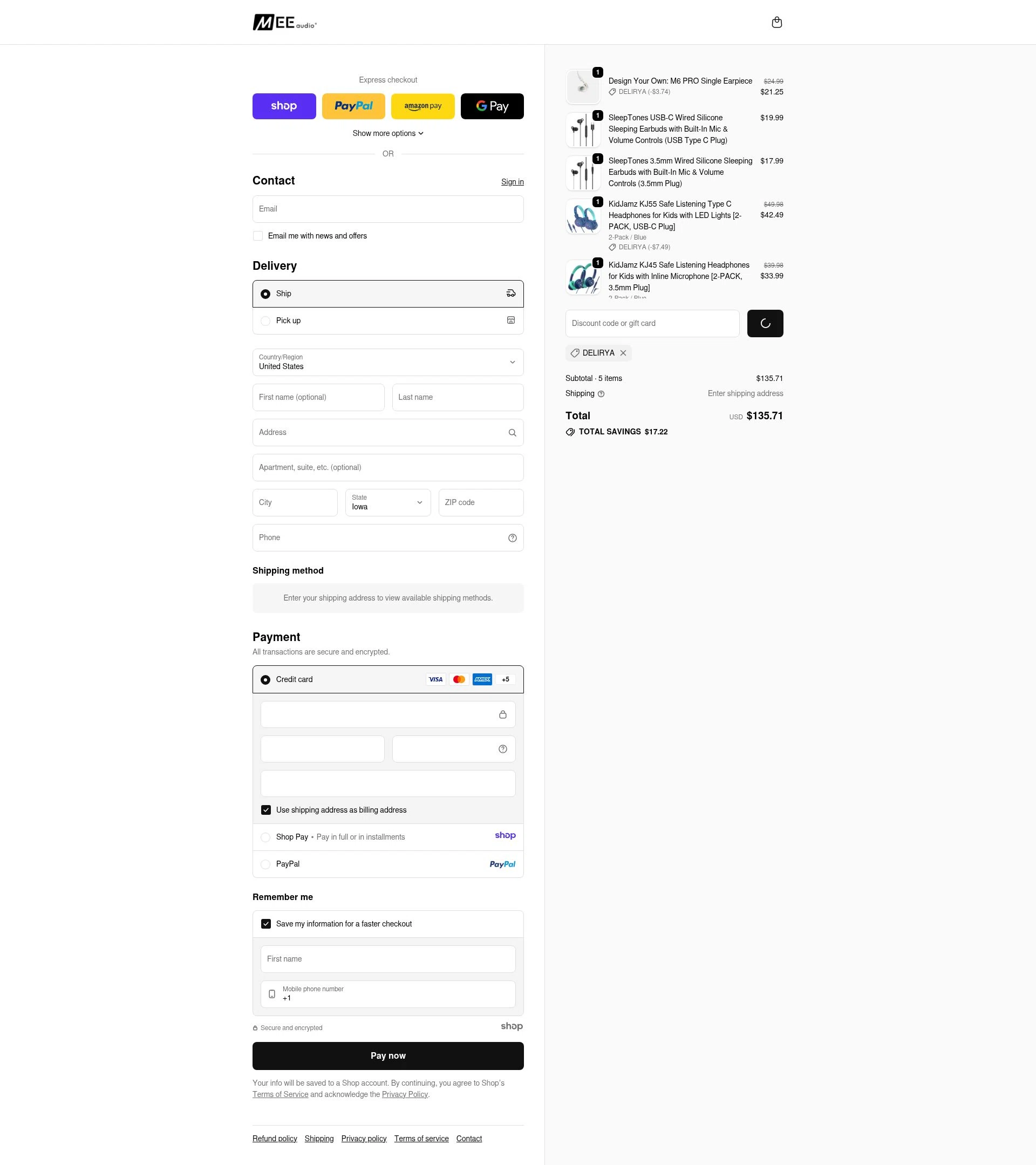 MEE Audio checkout page showing MEE Audio discount code box | Screenshot taken by SimplyCodes community member on Dec 21, 2025