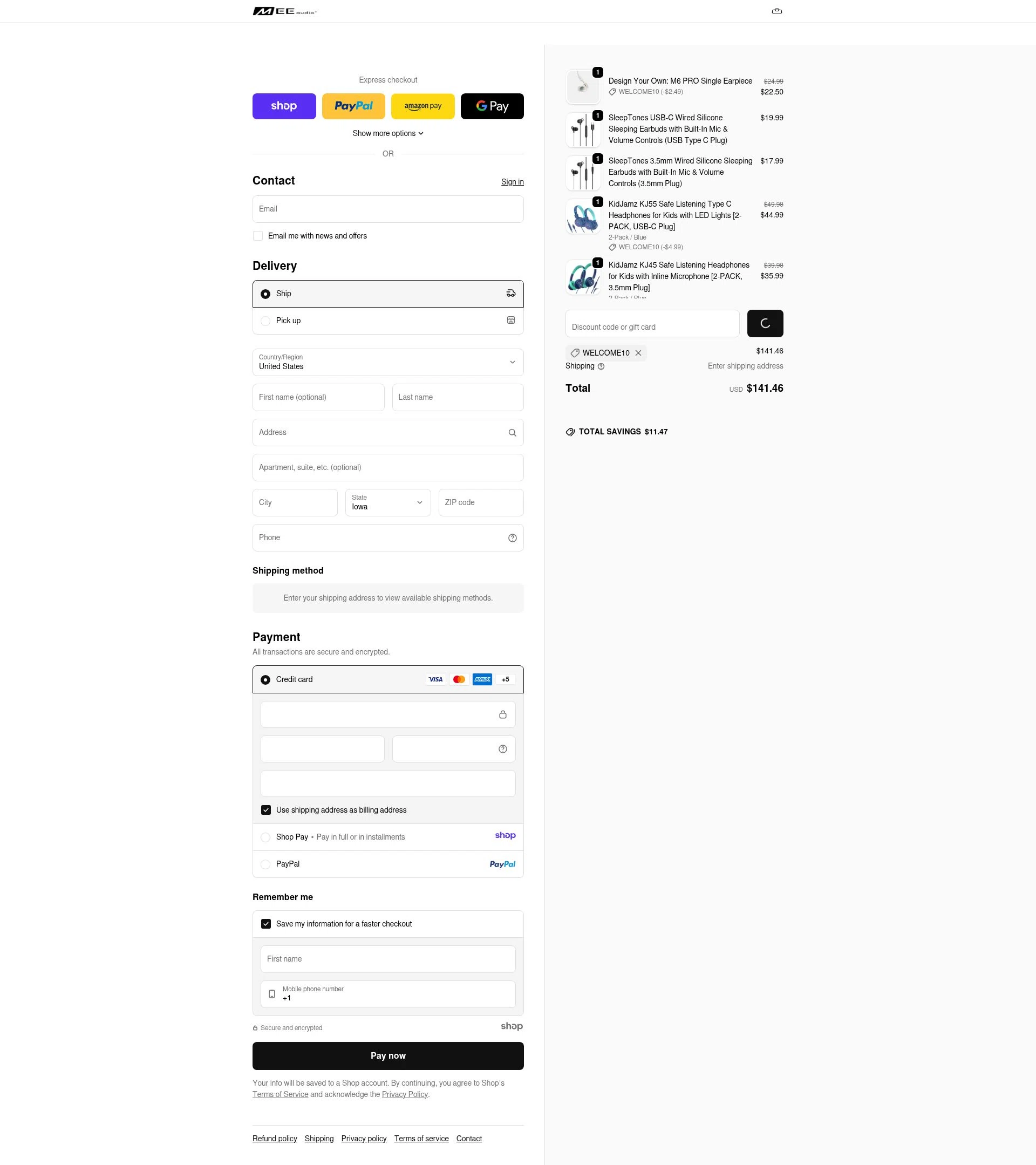MEE Audio checkout page showing MEE Audio discount code box | Screenshot taken by SimplyCodes community member on Jan 5, 2026