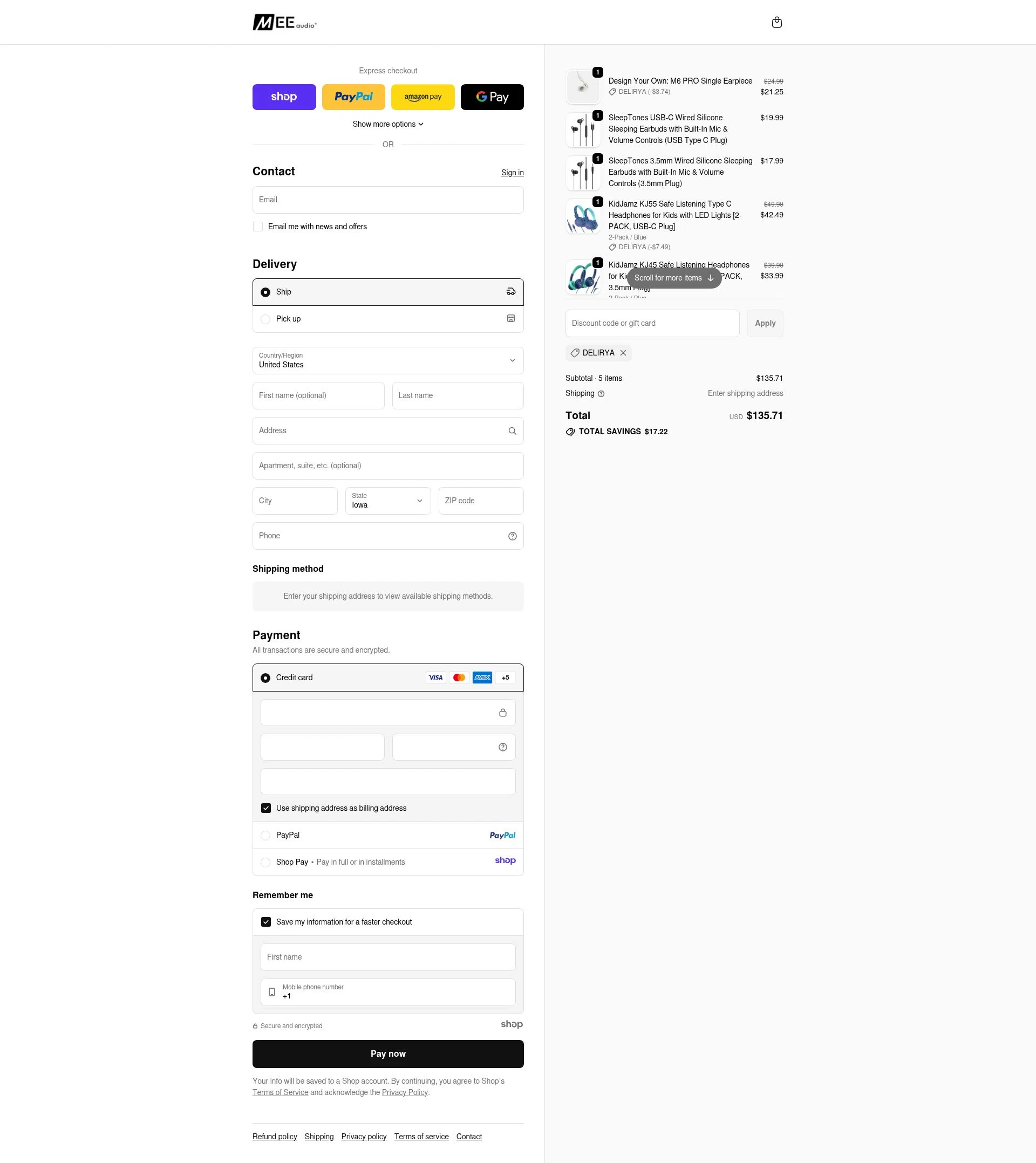 MEE Audio checkout page showing MEE Audio discount code box | Screenshot taken by SimplyCodes community member on Dec 13, 2025