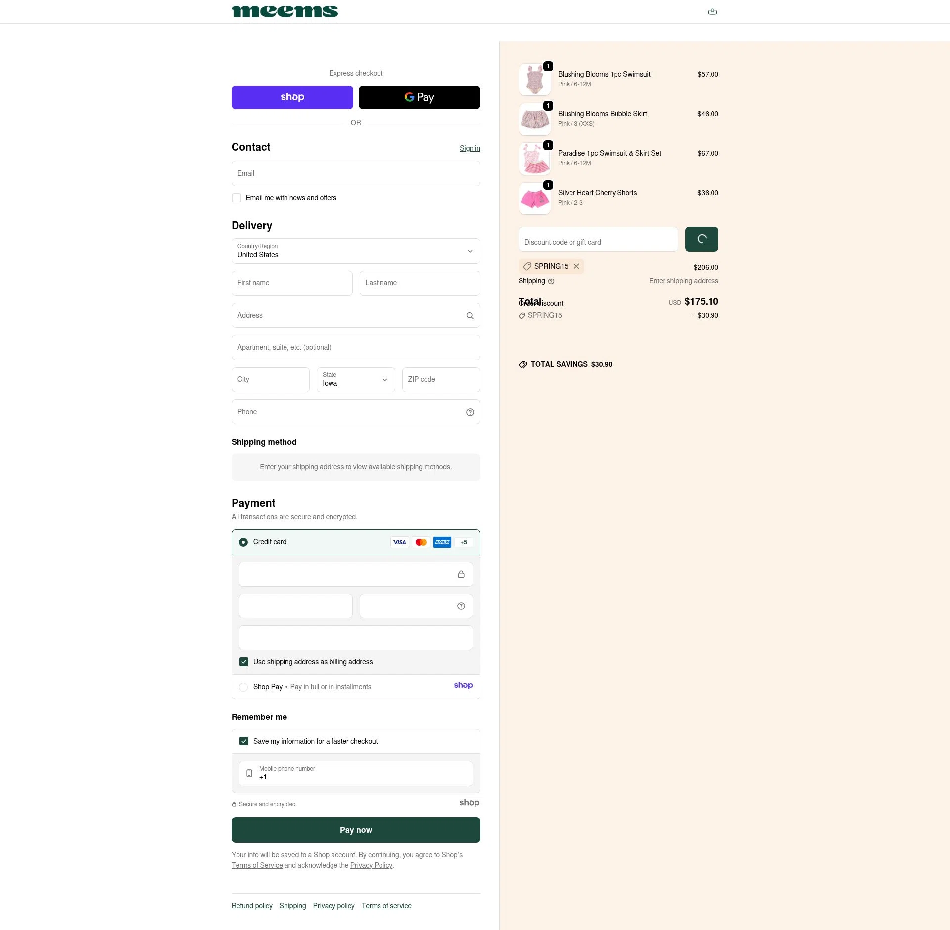 Meems checkout page showing Meems promo code box | Screenshot taken by SimplyCodes community member on Dec 24, 2025