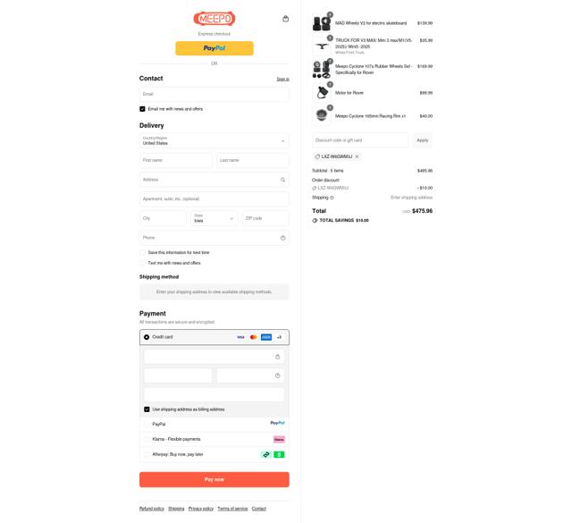 Meepo Board checkout page showing Meepo Board discount code box | Screenshot taken by SimplyCodes community member on Sep 15, 2025