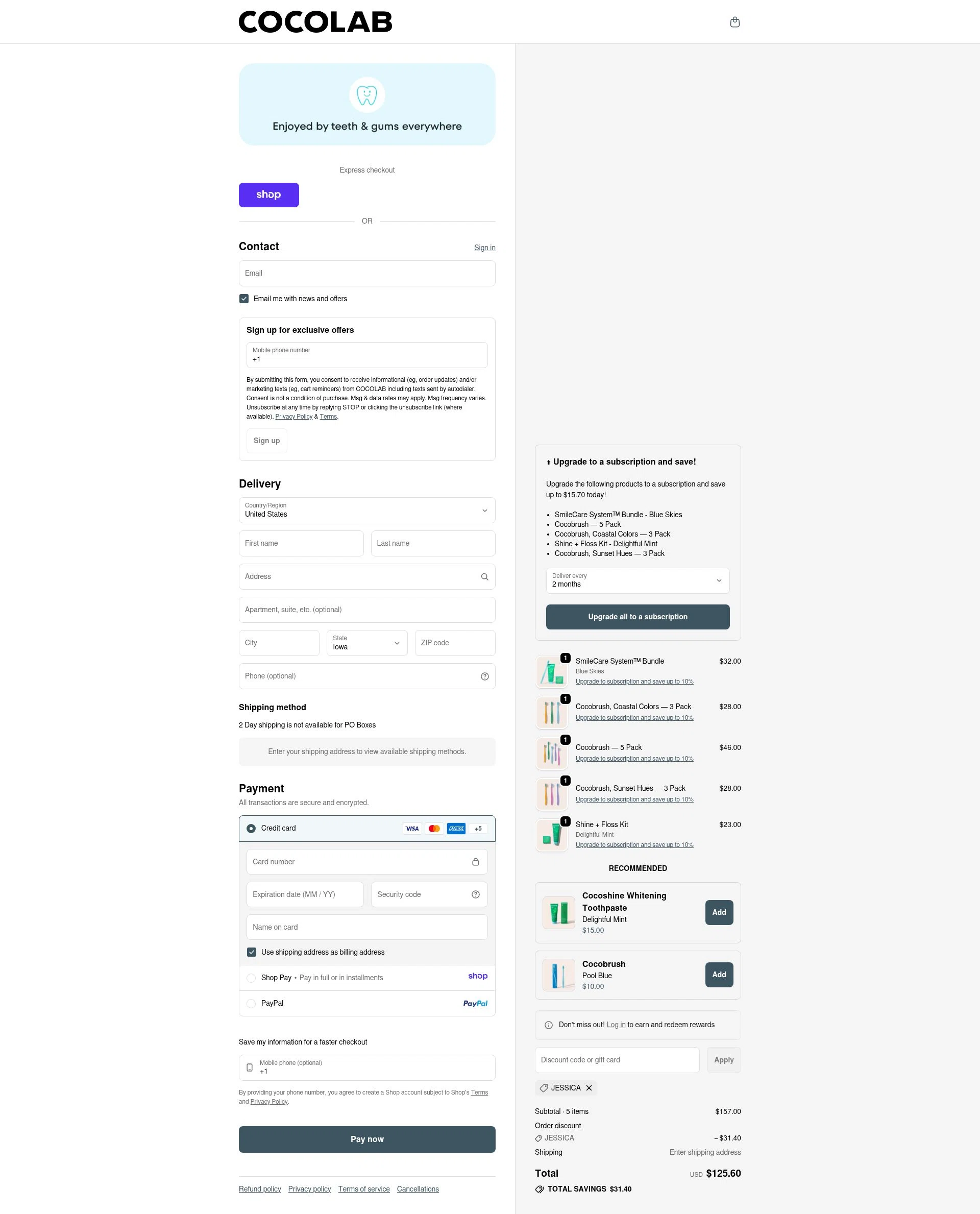 Cocolab checkout page showing Cocolab promo code box | Screenshot taken by SimplyCodes community member on Jan 11, 2026