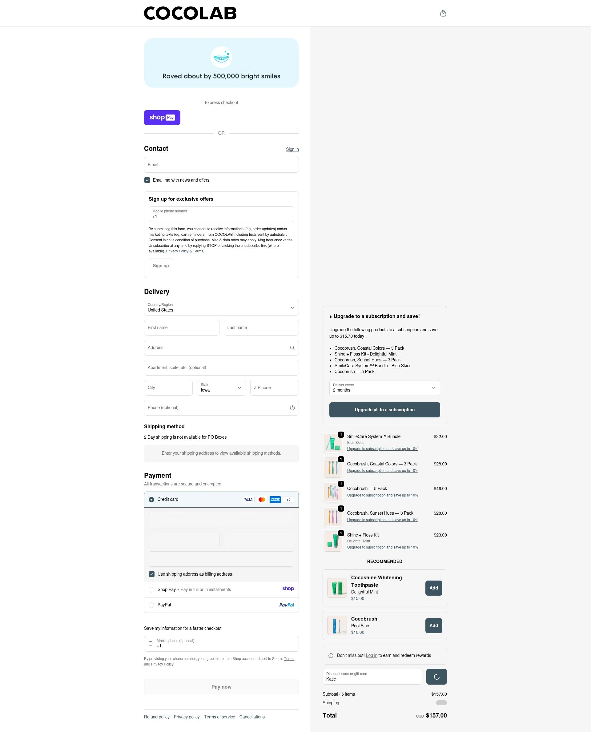 Cocolab checkout page showing Cocolab promo code box | Screenshot taken by SimplyCodes community member on Jan 11, 2026