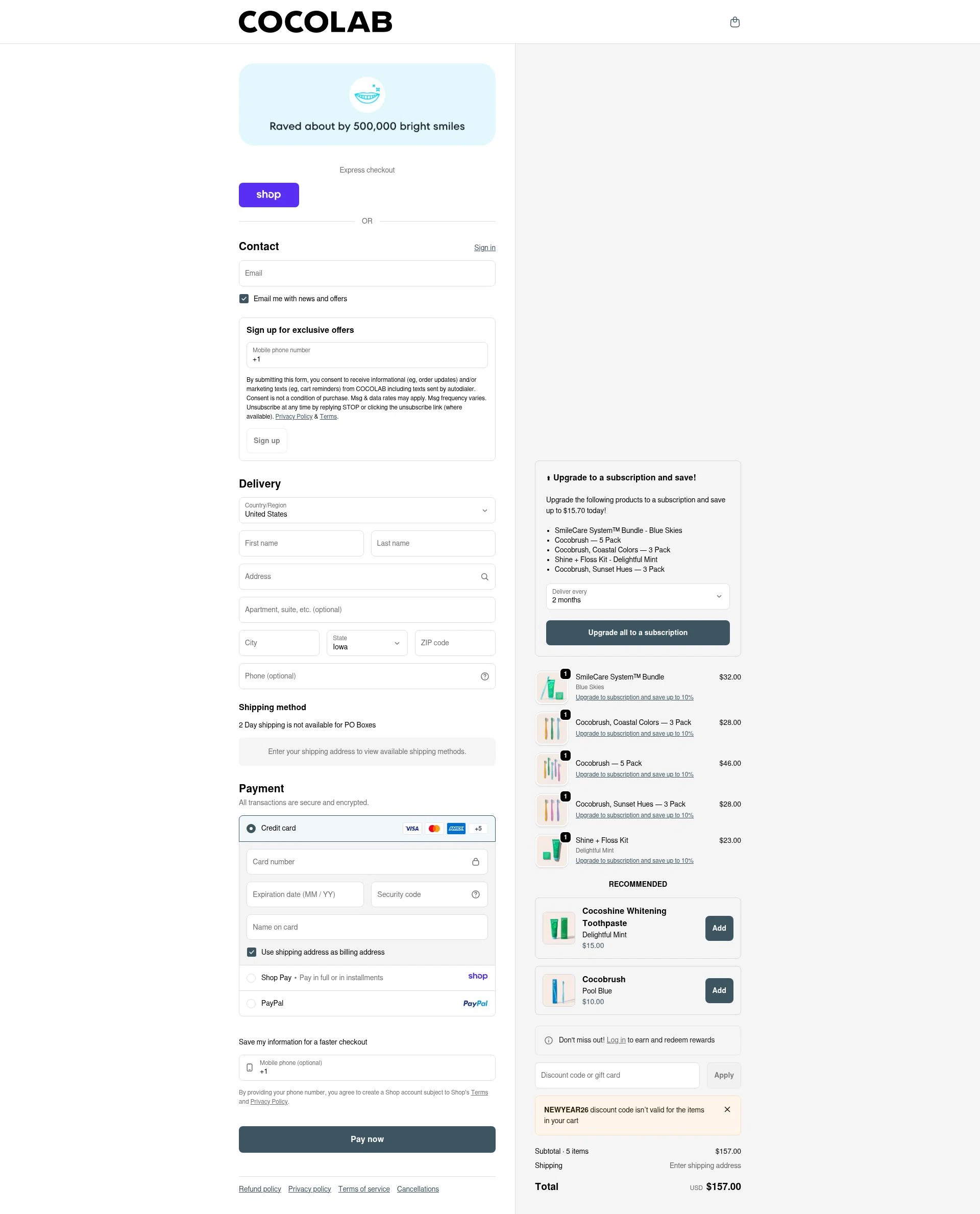 Cocolab checkout page showing Cocolab promo code box | Screenshot taken by SimplyCodes community member on Jan 11, 2026