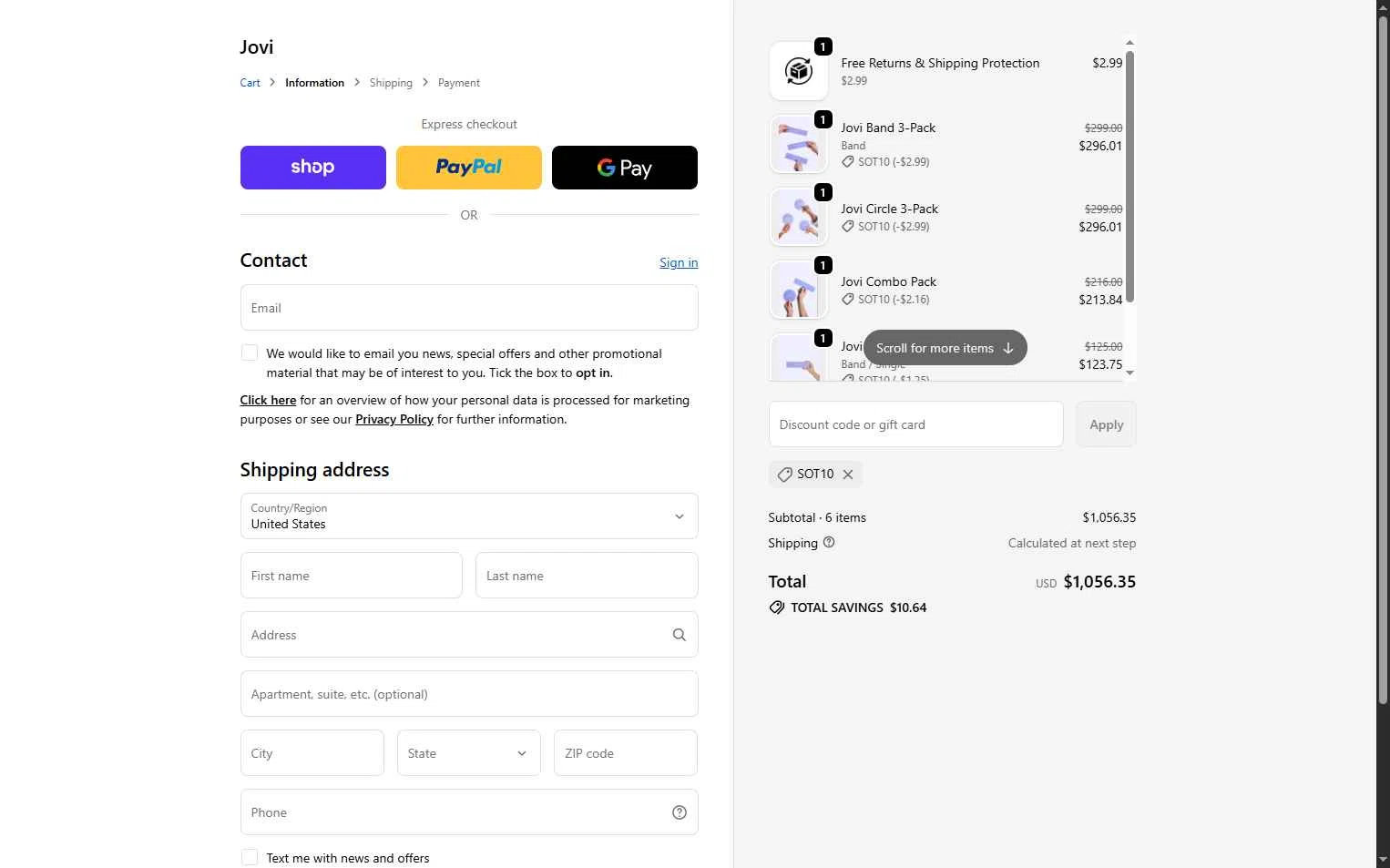 Jovi checkout page showing Jovi discount code box | Screenshot taken by SimplyCodes community member on Feb 6, 2026