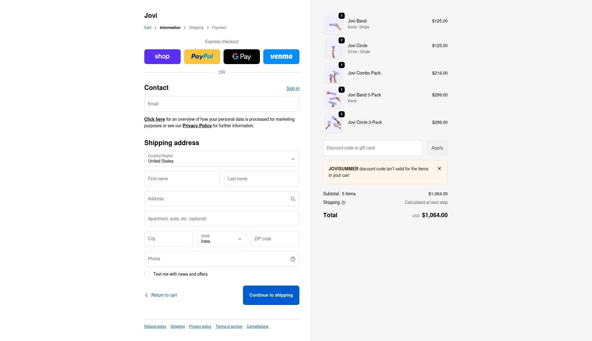 Jovi checkout page showing Jovi discount code box | Screenshot taken by SimplyCodes community member on Feb 6, 2026