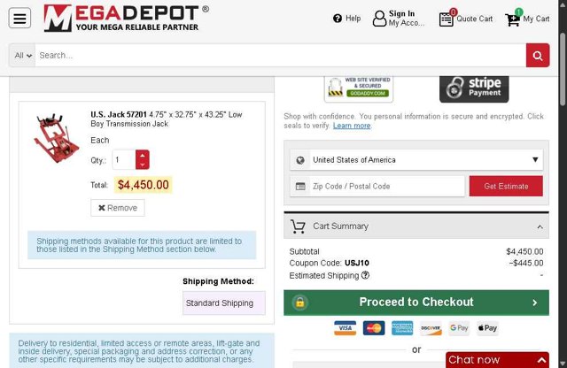 MegaDepot checkout page showing MegaDepot coupon code box | Screenshot taken by SimplyCodes community member on Jul 23, 2025