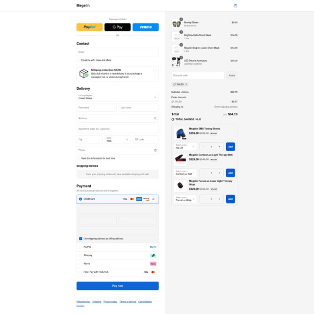 Megelin checkout page showing Megelin discount code box | Screenshot taken by SimplyCodes community member on Sep 2, 2025