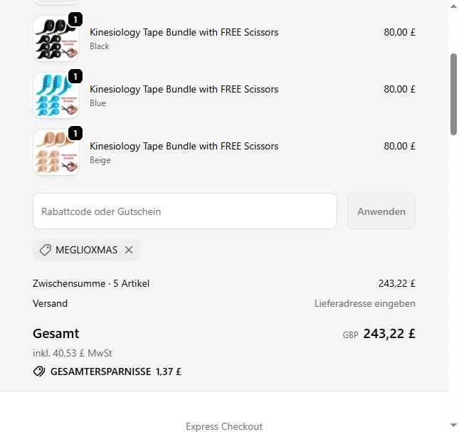 Meglio checkout page showing Meglio discount code box | Screenshot taken by SimplyCodes community member on Dec 17, 2025