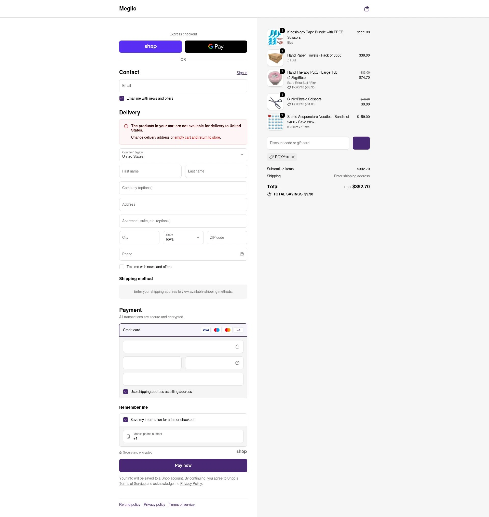 Meglio checkout page showing Meglio discount code box | Screenshot taken by SimplyCodes community member on Dec 26, 2025
