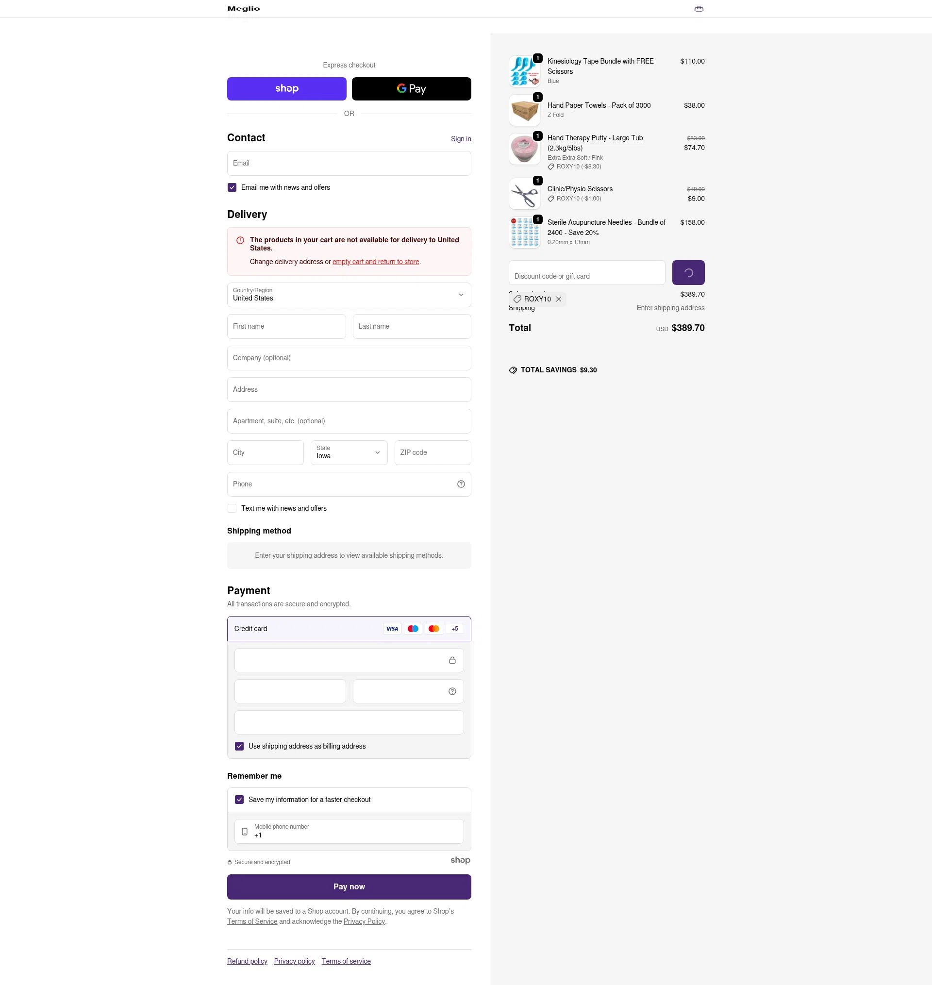 Meglio checkout page showing Meglio discount code box | Screenshot taken by SimplyCodes community member on Dec 31, 2025