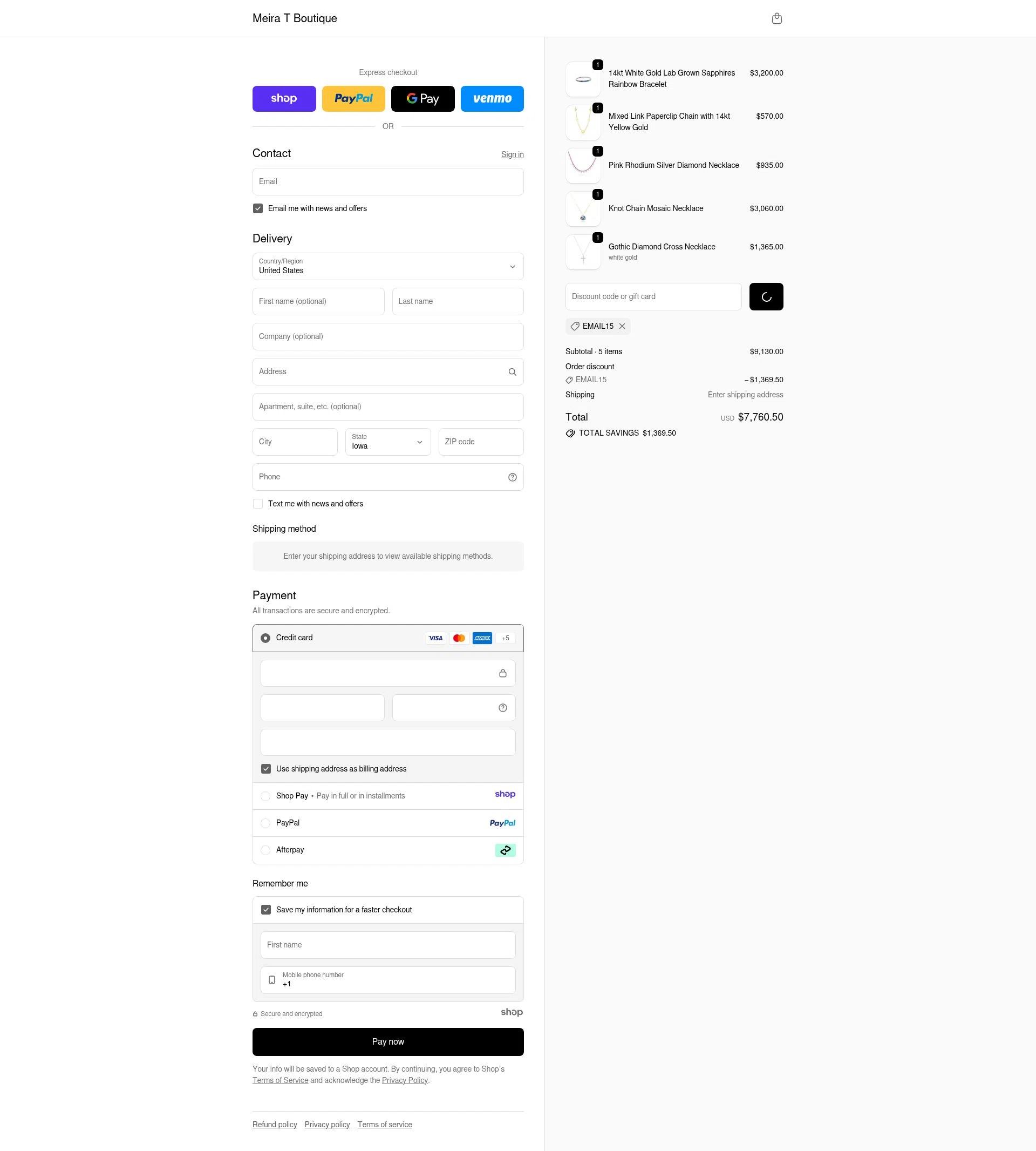 Meira T Designs checkout page showing Meira T Designs promo code box | Screenshot taken by SimplyCodes community member on Dec 31, 2025