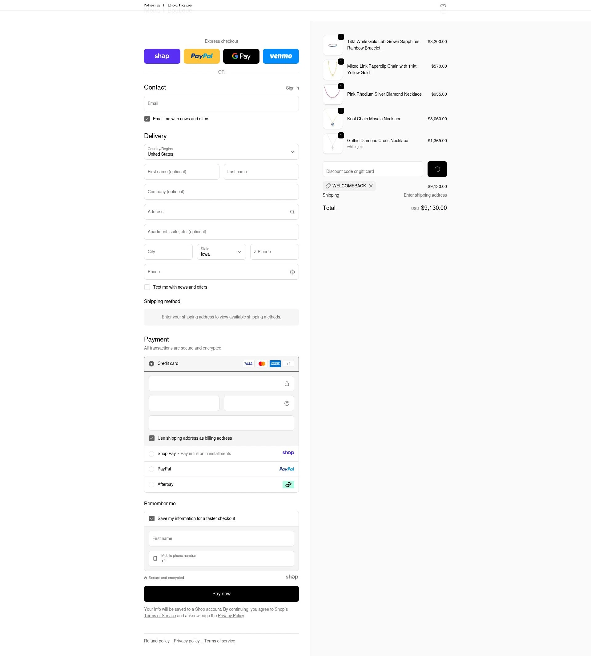 Meira T Designs checkout page showing Meira T Designs promo code box | Screenshot taken by SimplyCodes community member on Dec 31, 2025
