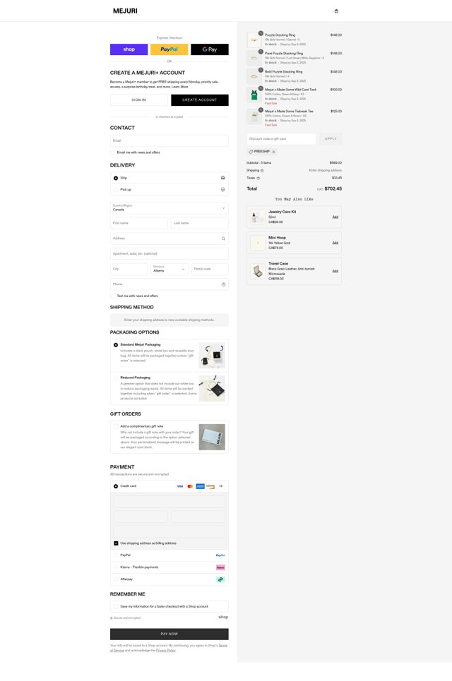 Mejuri checkout page showing Mejuri discount code box | Screenshot taken by SimplyCodes community member on Sep 2, 2025