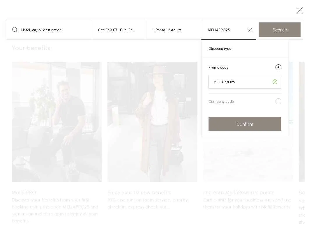 Melia Hotels checkout page showing Melia Hotels discount code box | Screenshot taken by SimplyCodes community member on Feb 2, 2026