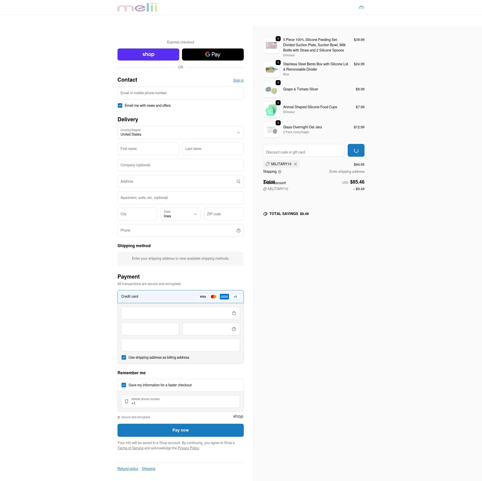 Melii checkout page showing Melii promo code box | Screenshot taken by SimplyCodes community member on Jan 4, 2026