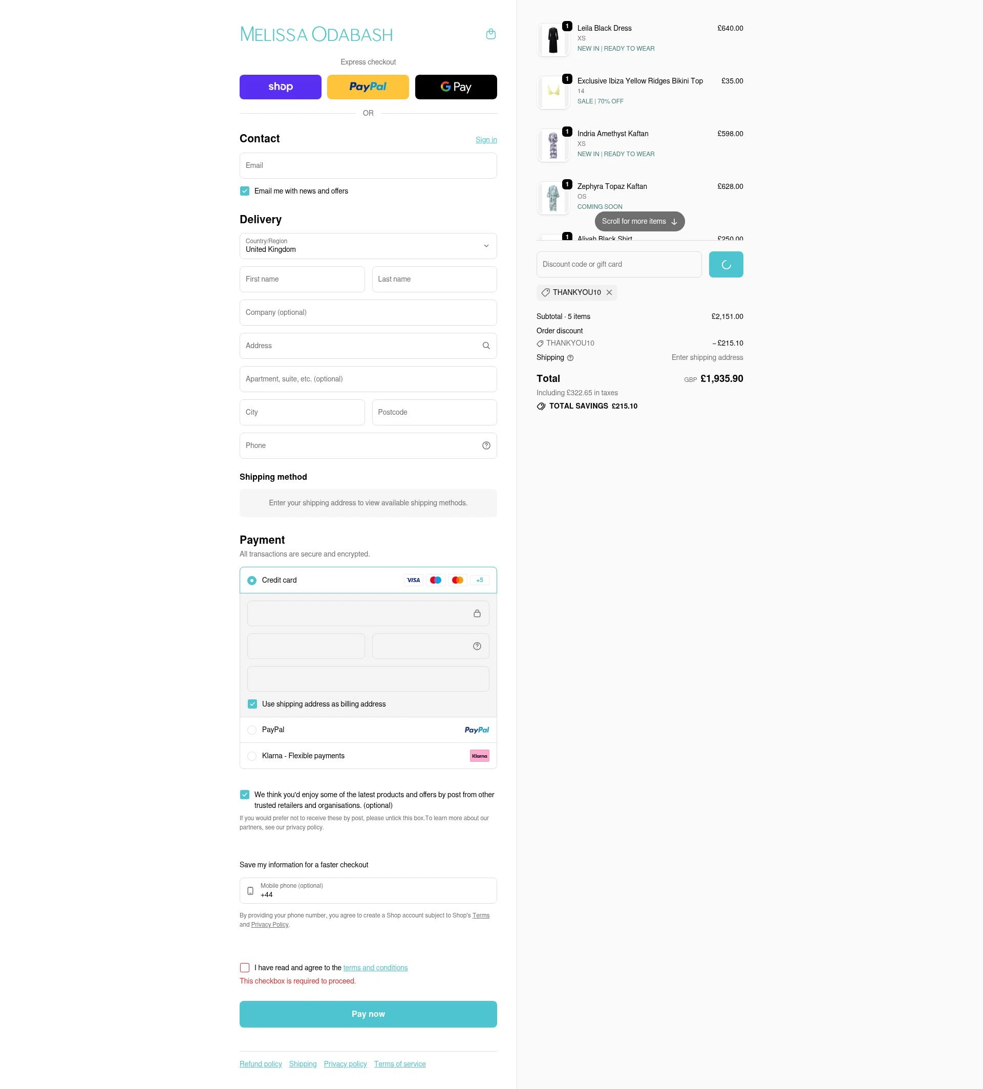 Melissa Odabash checkout page showing Melissa Odabash promo code box | Screenshot taken by SimplyCodes community member on Feb 11, 2026