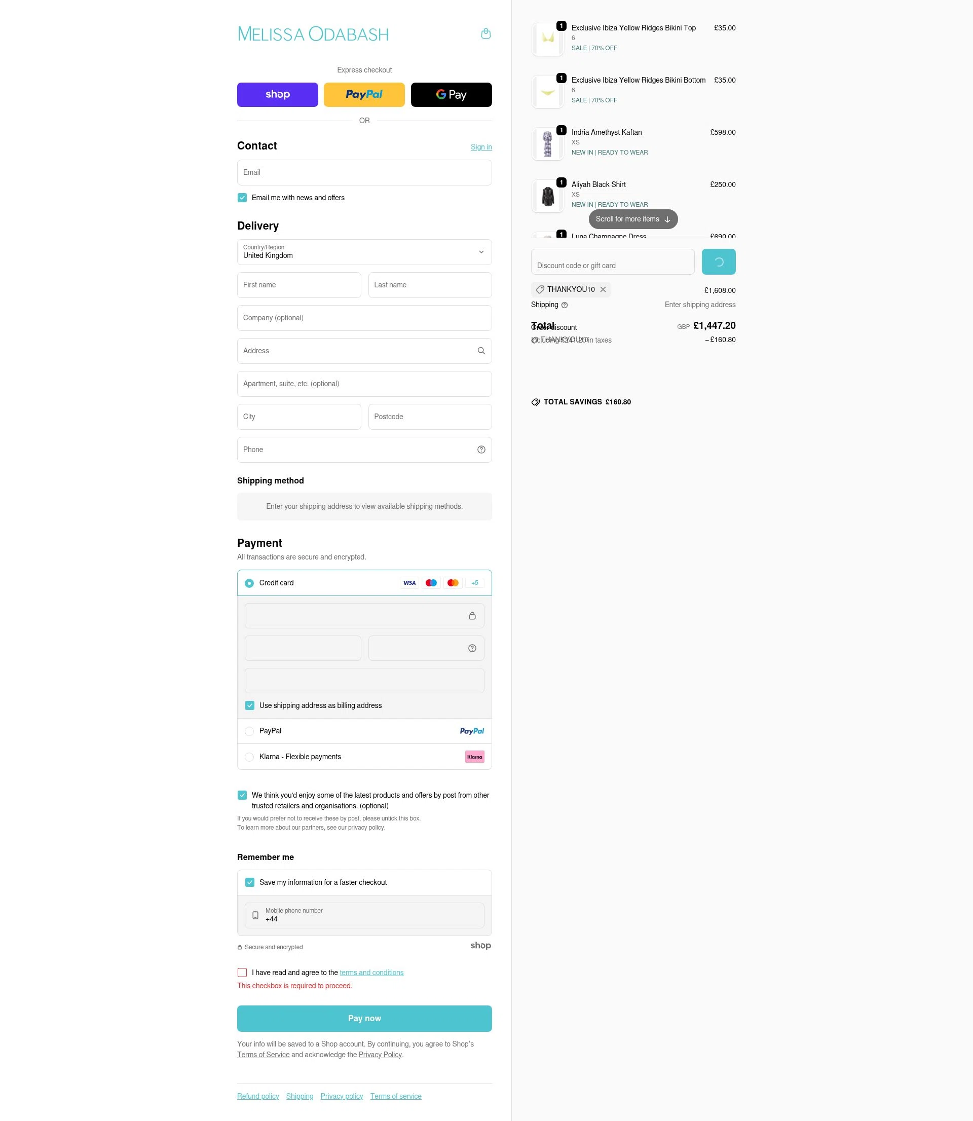 Melissa Odabash checkout page showing Melissa Odabash promo code box | Screenshot taken by SimplyCodes community member on Jan 20, 2026