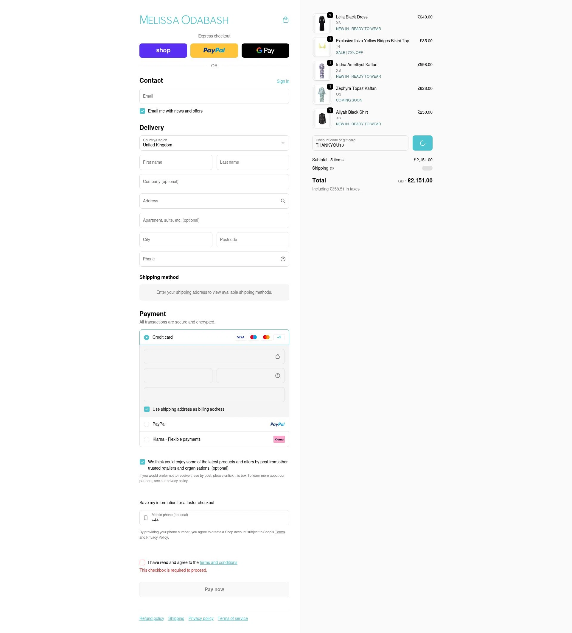 Melissa Odabash checkout page showing Melissa Odabash promo code box | Screenshot taken by SimplyCodes community member on Feb 20, 2026