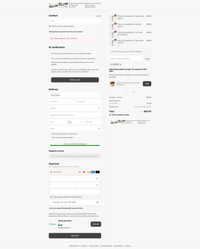 Mellow Fellow checkout page showing Mellow Fellow discount code box | Screenshot taken by SimplyCodes community member on Sep 2, 2025