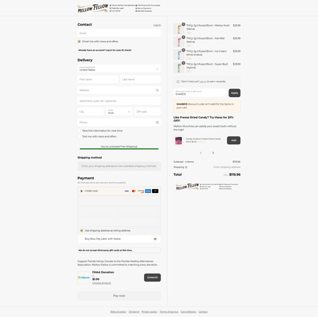 Mellow Fellow checkout page showing Mellow Fellow discount code box | Screenshot taken by SimplyCodes community member on Sep 7, 2025