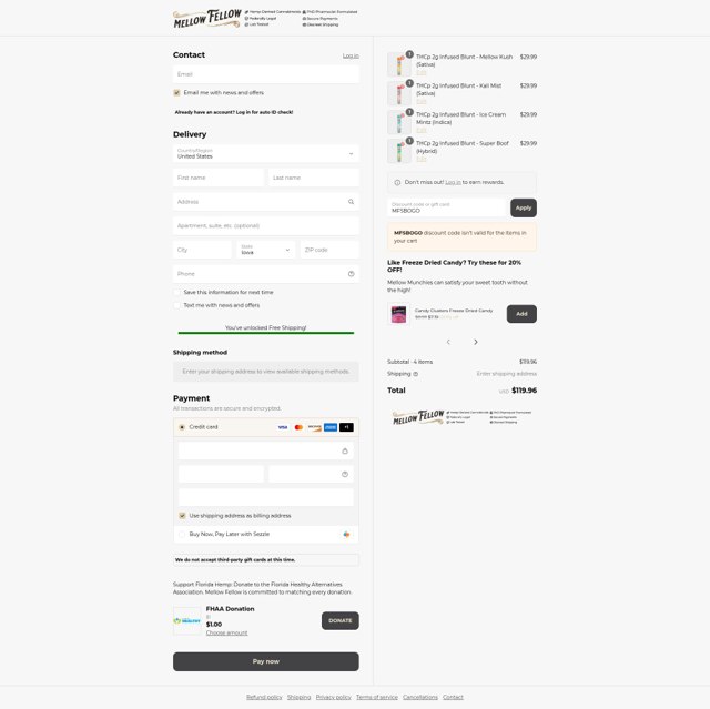 Mellow Fellow checkout page showing Mellow Fellow discount code box | Screenshot taken by SimplyCodes community member on Sep 7, 2025