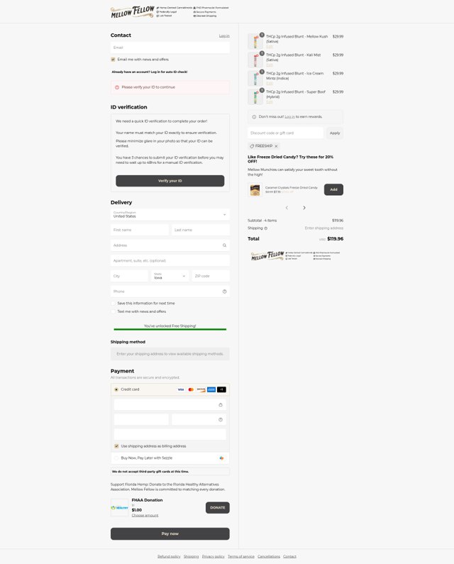 Mellow Fellow checkout page showing Mellow Fellow discount code box | Screenshot taken by SimplyCodes community member on Sep 2, 2025