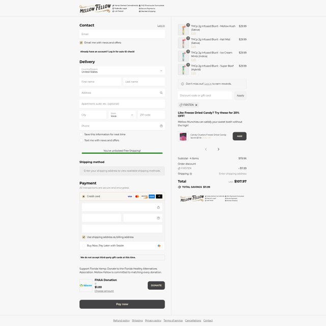Mellow Fellow checkout page showing Mellow Fellow discount code box | Screenshot taken by SimplyCodes community member on Sep 7, 2025