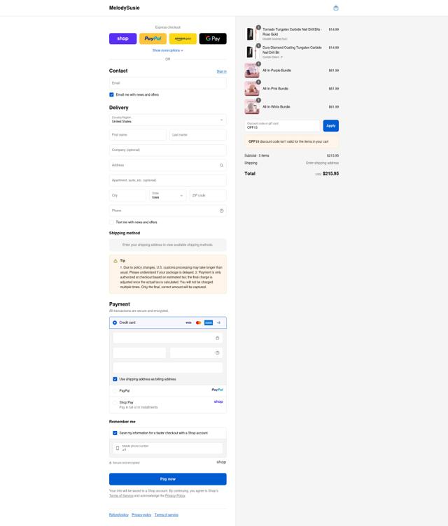 MelodySusie checkout page showing MelodySusie discount code box | Screenshot taken by SimplyCodes community member on Sep 13, 2025