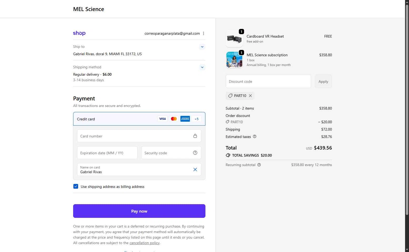 MEL Science checkout page showing MEL Science promo code box | Screenshot taken by SimplyCodes community member on Dec 18, 2025