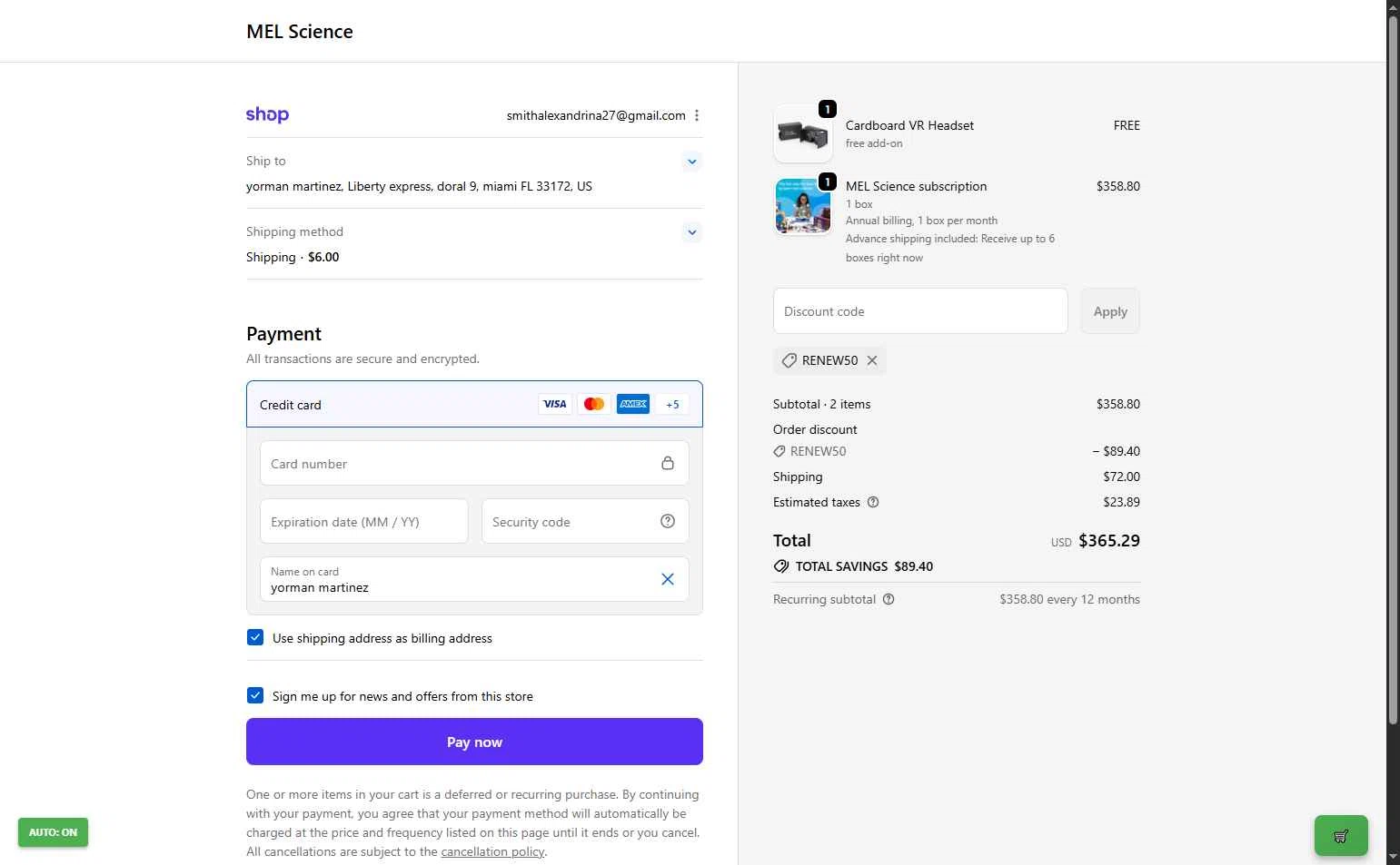 MEL Science checkout page showing MEL Science promo code box | Screenshot taken by SimplyCodes community member on Dec 9, 2025