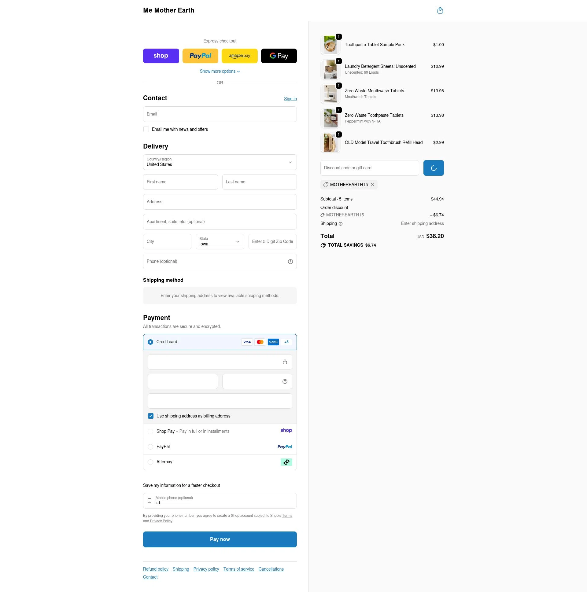 Me Mother Earth checkout page showing Me Mother Earth promo code box | Screenshot taken by SimplyCodes community member on Jan 8, 2026