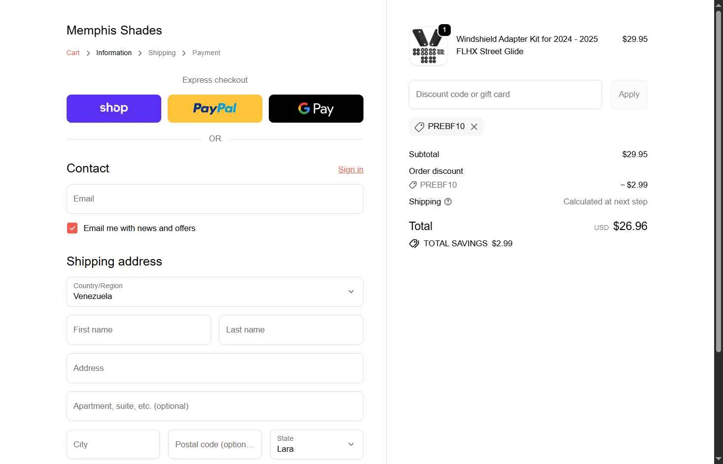 Memphis Shades checkout page showing Memphis Shades discount code box | Screenshot taken by SimplyCodes community member on Nov 27, 2025