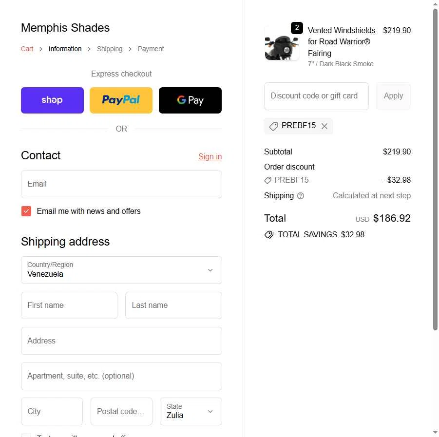 Memphis Shades checkout page showing Memphis Shades discount code box | Screenshot taken by SimplyCodes community member on Nov 27, 2025