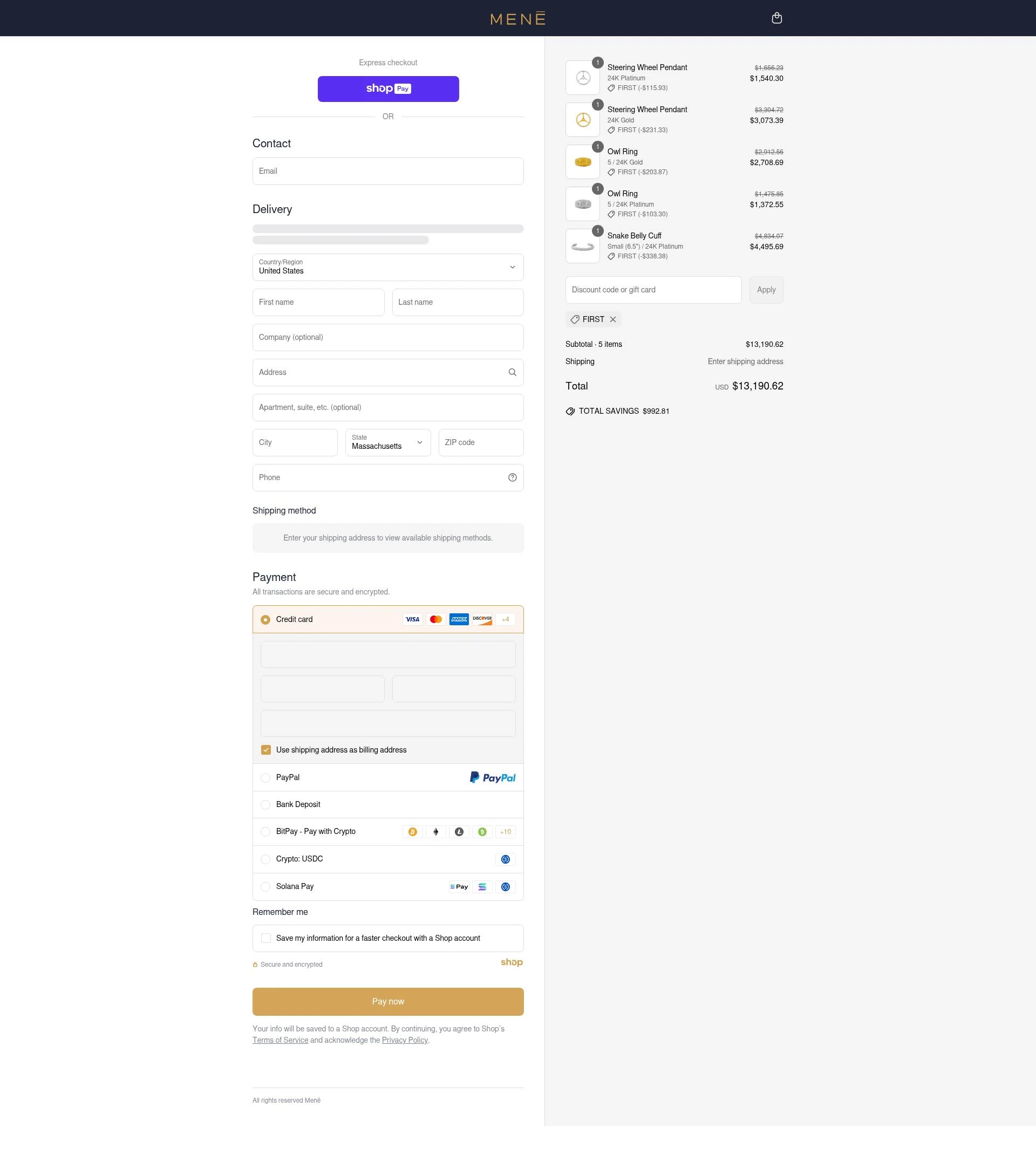 Menē checkout page showing Menē promo code box | Screenshot taken by SimplyCodes community member on Jul 1, 2025