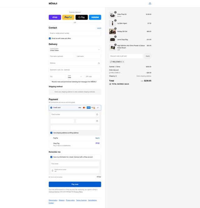 Menaji checkout page showing Menaji coupon code box | Screenshot taken by SimplyCodes community member on Aug 31, 2025