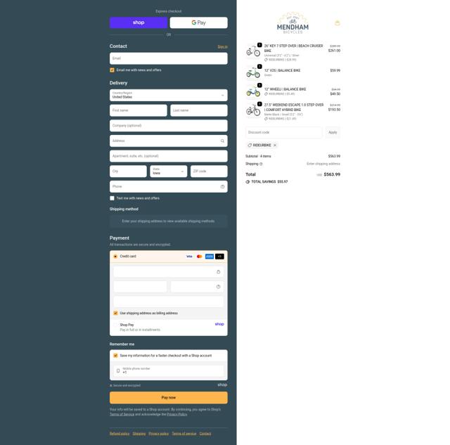 Mendham Bicycle Co. checkout page showing Mendham Bicycle Co. promo code box | Screenshot taken by SimplyCodes community member on Sep 19, 2025