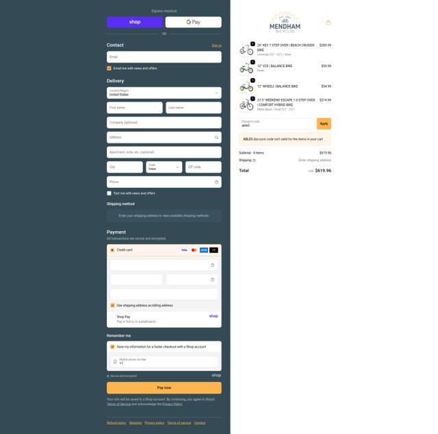 Mendham Bicycle Co. checkout page showing Mendham Bicycle Co. promo code box | Screenshot taken by SimplyCodes community member on Sep 19, 2025