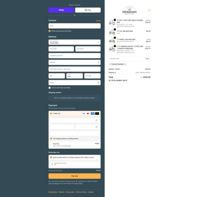 Mendham Bicycle Co. checkout page showing Mendham Bicycle Co. promo code box | Screenshot taken by SimplyCodes community member on Sep 19, 2025