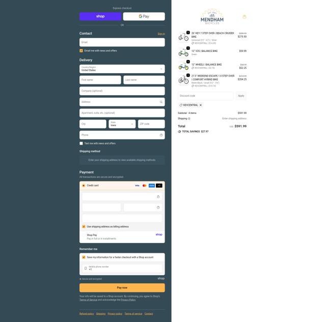 Mendham Bicycle Co. checkout page showing Mendham Bicycle Co. promo code box | Screenshot taken by SimplyCodes community member on Sep 19, 2025
