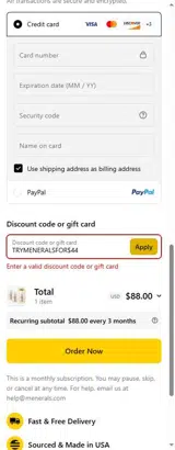 TRYMENERALSFOR$44 coupon verification screenshot