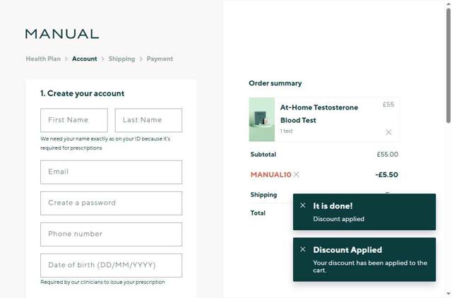 MenofManual checkout page showing MenofManual promo code box | Screenshot taken by SimplyCodes community member on Sep 11, 2025
