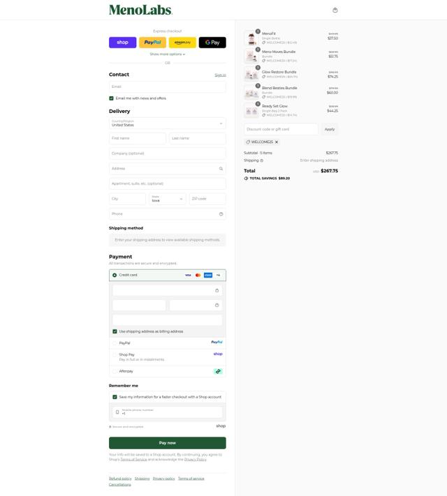 MenoLabs checkout page showing MenoLabs coupon code box | Screenshot taken by SimplyCodes community member on Sep 12, 2025