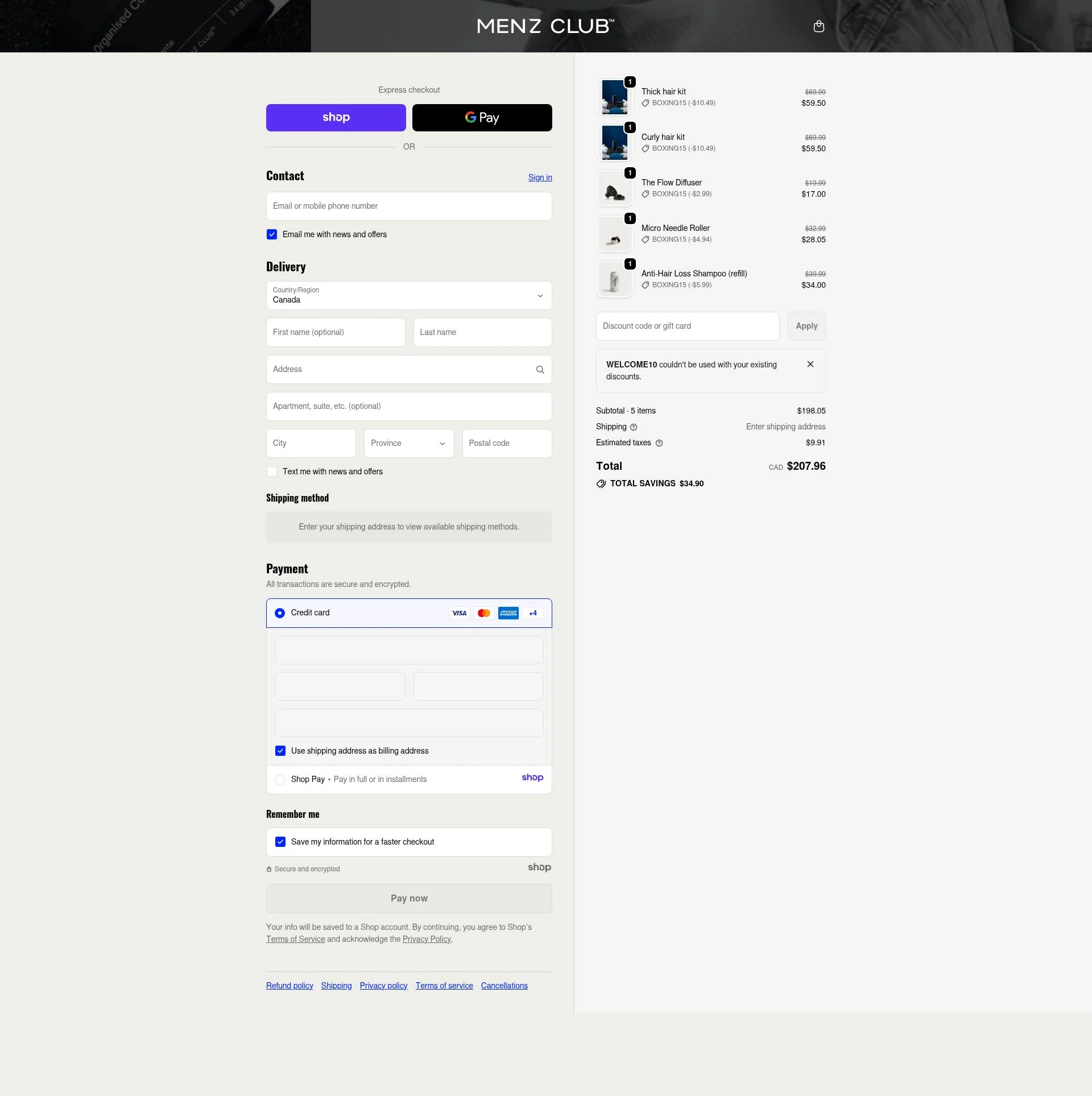Menz Club checkout page showing Menz Club promo code box | Screenshot taken by SimplyCodes community member on Jan 3, 2026