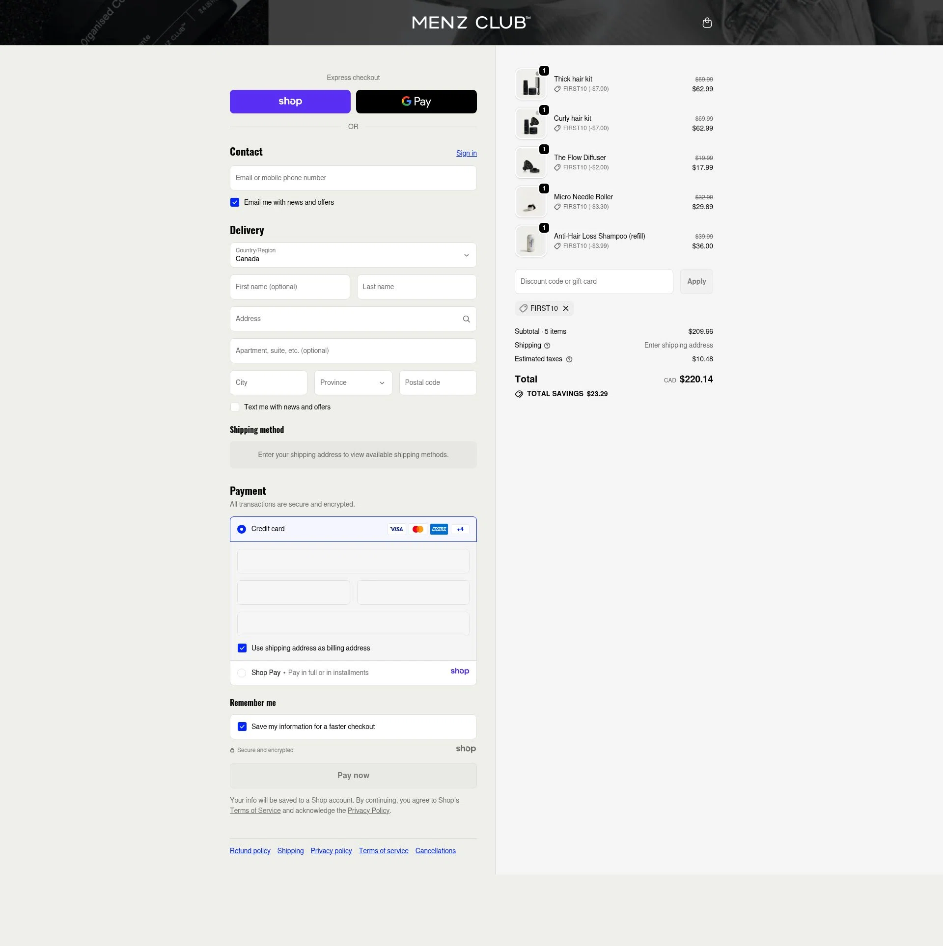 Menz Club checkout page showing Menz Club promo code box | Screenshot taken by SimplyCodes community member on Jan 8, 2026
