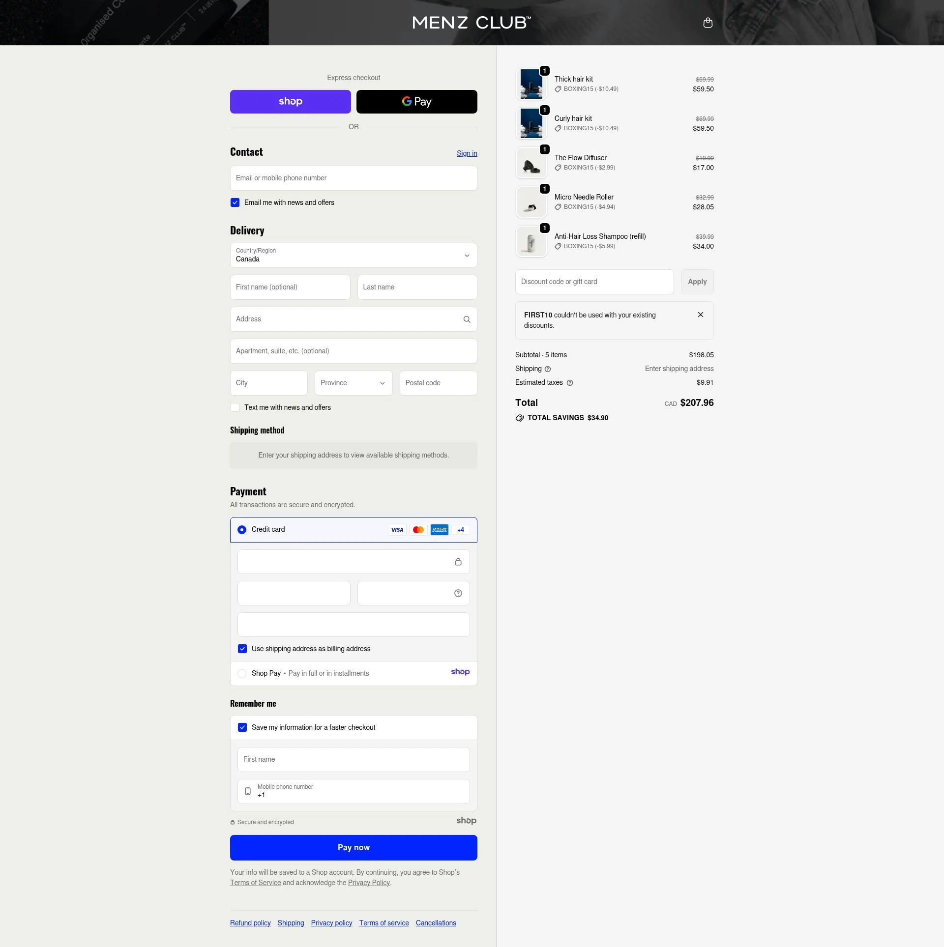 Menz Club checkout page showing Menz Club promo code box | Screenshot taken by SimplyCodes community member on Jan 3, 2026