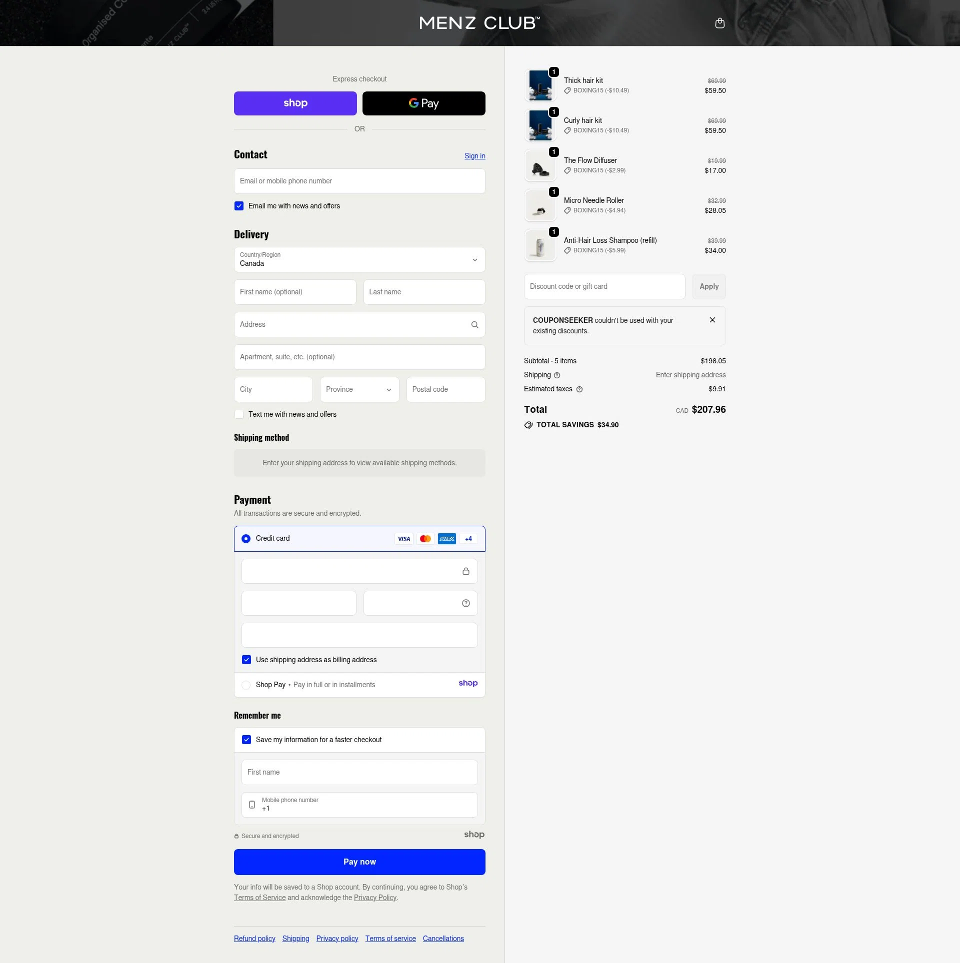 Menz Club checkout page showing Menz Club promo code box | Screenshot taken by SimplyCodes community member on Jan 3, 2026