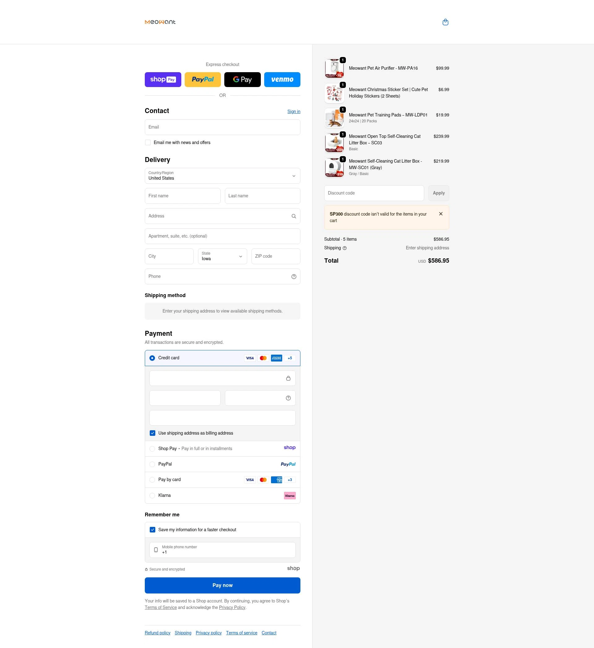 MeoWant checkout page showing MeoWant coupon code box | Screenshot taken by SimplyCodes community member on Jan 7, 2026