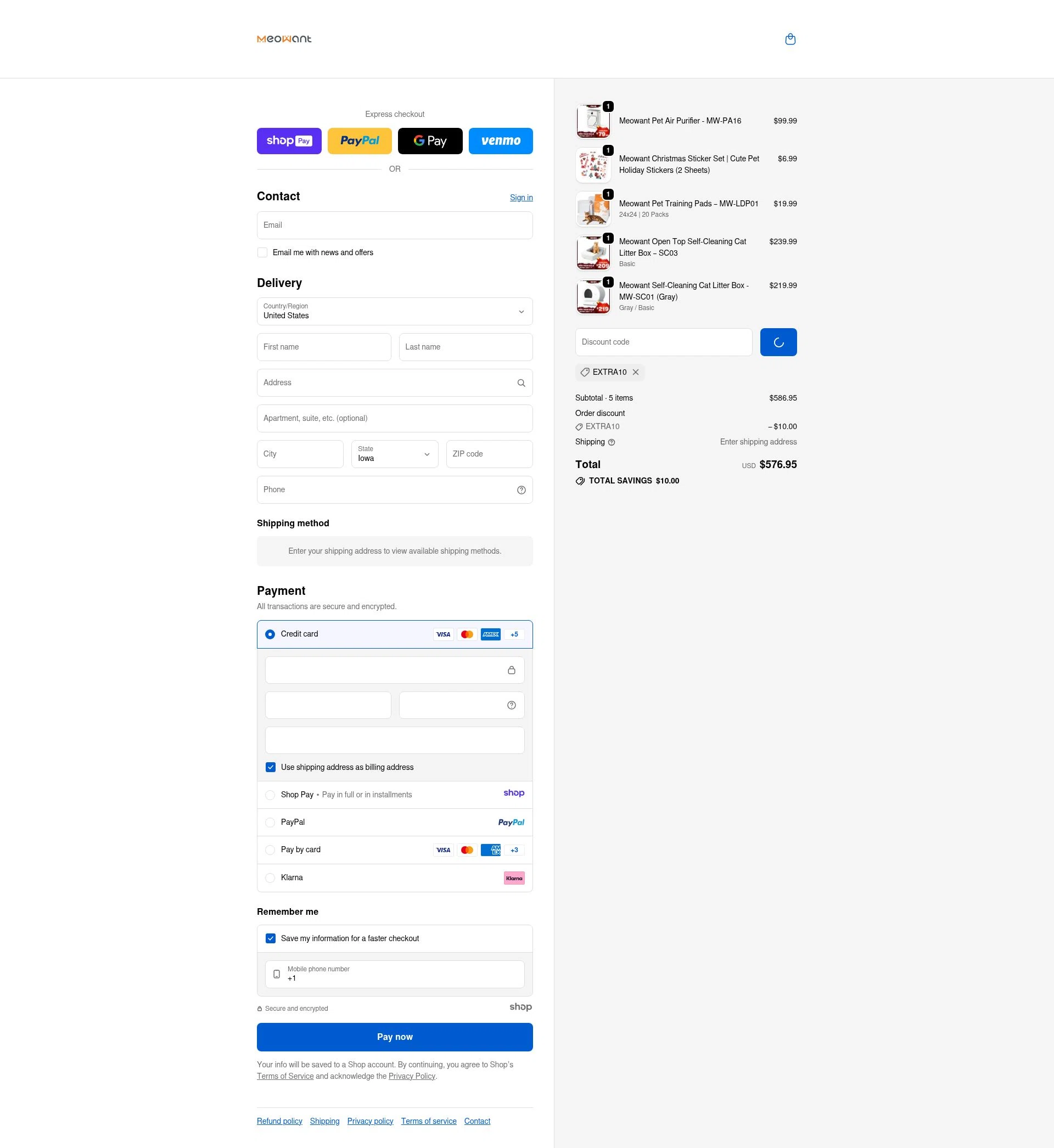 MeoWant checkout page showing MeoWant coupon code box | Screenshot taken by SimplyCodes community member on Jan 7, 2026