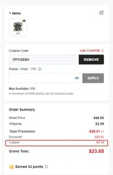 FPVGEEK coupon verification screenshot